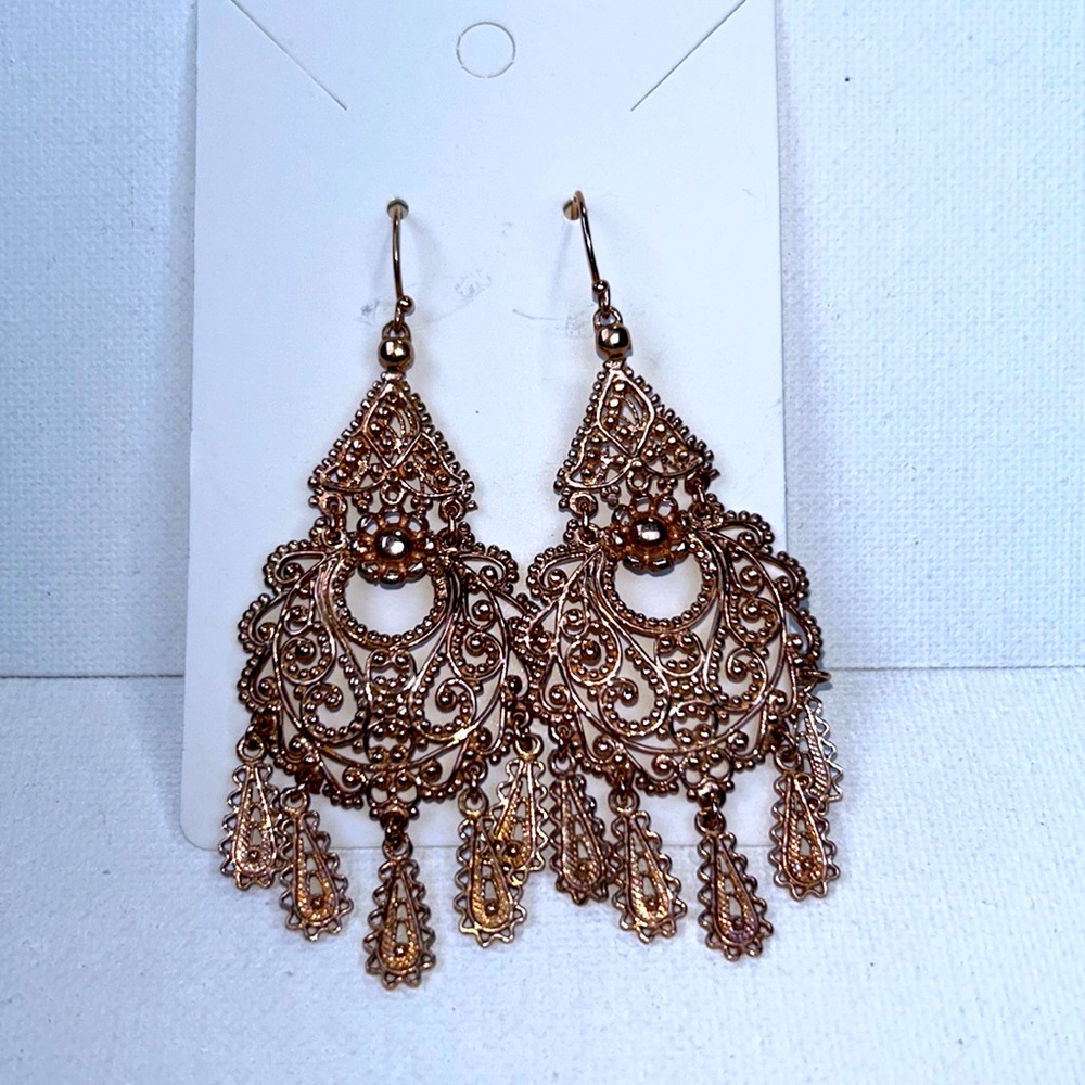 NWOT Rose Gold Plate PAJ Designer Statement Earrings  Viking Celtic Byzantine